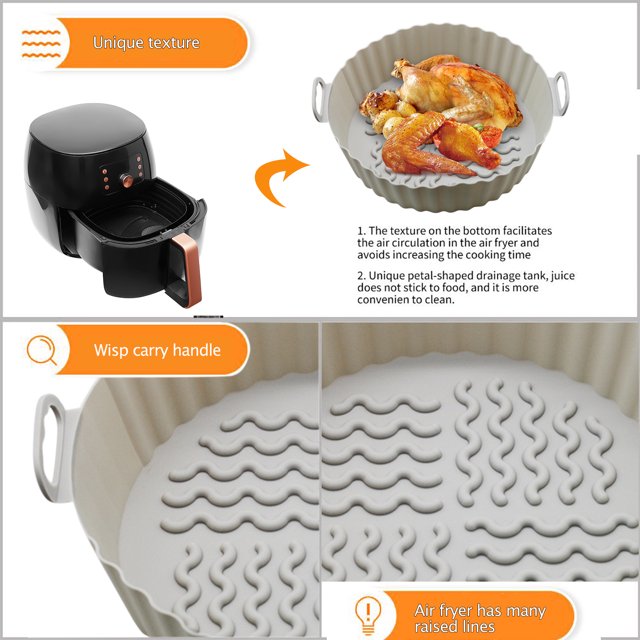 Bandeja de silicona para freidora de aire, hornos, bandeja para hornear, microondas, herramientas para gratinar (gris)