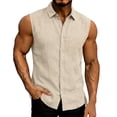 thumbnail image 2 of FRSASU Men's Linen Sleeveless Shirts Button Down Beach Tank Top Breathable Basic Solid Shirt Vest Beige, 2 of 7