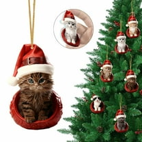 Lssam Christmas Cat Ornaments Set, Cute Kitty Tree Pendant Hanging Decor, Acrylic Christmas Tree Accessories for Cat Lovers, Kids Gift