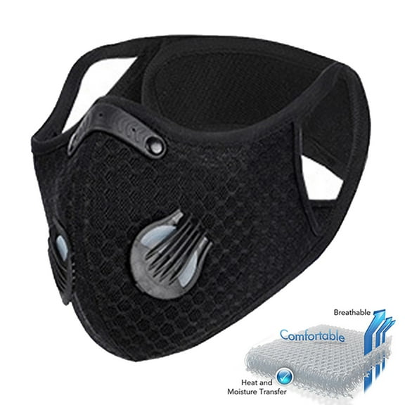 Gym Face Cover made of 3d Mesh With Filter and Valves - Black