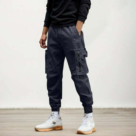 MHFRRA Men s Cargo Pants Men s Spring and Autumn Loose Style with Pockets Drawstring Work Trousers Cargo Pants