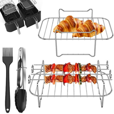 

8Pcs Air Fryer Rack 304 Stainless Steel Air Fryer Grill Rack Multipurpose Air Fryer Accessories for Skewer Pies Compatible with Ninja Instant Vortex Chefman Bella Philips NuWave