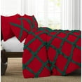 thumbnail image 3 of D.N.G. BEDDINGS 3 Piece Luxury Two Tone Diamond Ruffle Pattern Comforter Set Premium Super Soft, All Season 800 Thread Count, 100% Egyptian Cotton, Oversized Super King Size Teal Green/Red Solid Color, 3 of 4
