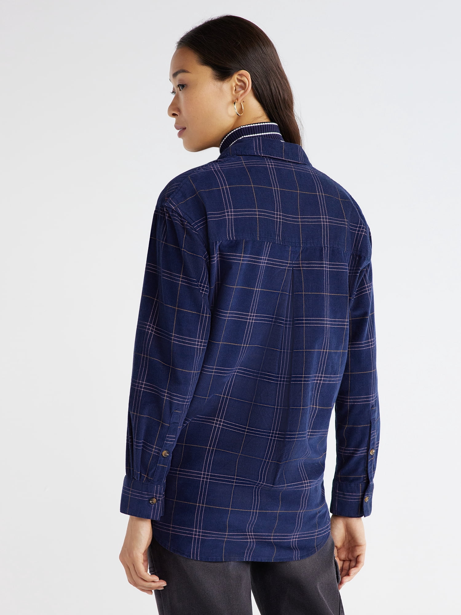 Time and Tru Women's Button Down Shirt with Long Sleeves, Sizes XS-XXXL