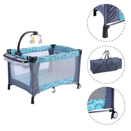 Goplus Baby Foldable Crib Bassinet Pack 'n Play Playard (Green)