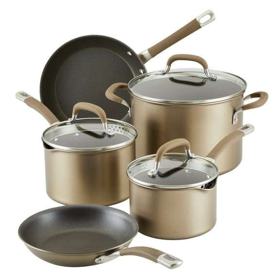 Circulon Premier Professional 8 Piece Non Stick Aluminum Pot and Pan Set, Cast Stainless Steel with Silicone