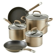 Circulon Premier Professional 8 Piece Non Stick Aluminum Pot and Pan Set, Cast Stainless Steel with Silicone