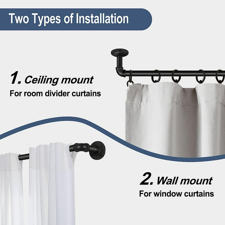95 in. Intensions Single Curtain Rod Kit Galvanized with End Caps with Ceiling B