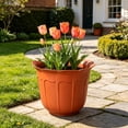 thumbnail image 4 of Plastic Flower Pots, Wavy Rim Planters, Faux-Ceramic Brown Flower Pots With Base Tray, Lightweight Durable Gardening Containers For Indoor Outdoor Use, 4 of 6