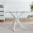 thumbnail image 2 of GZXS Modern Tempered Glass Kitchen Table with Sturdy Metal Cross Base, 35.4" Square Dining Table, Easy to Assemble and Clean (White), 2 of 7