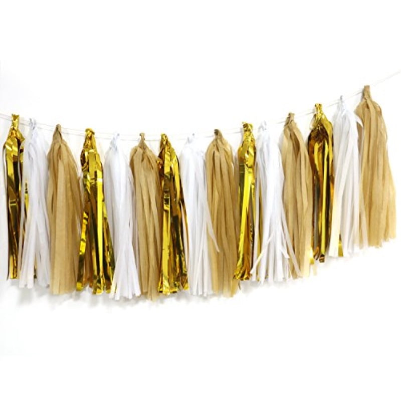 gold and white tassel garland