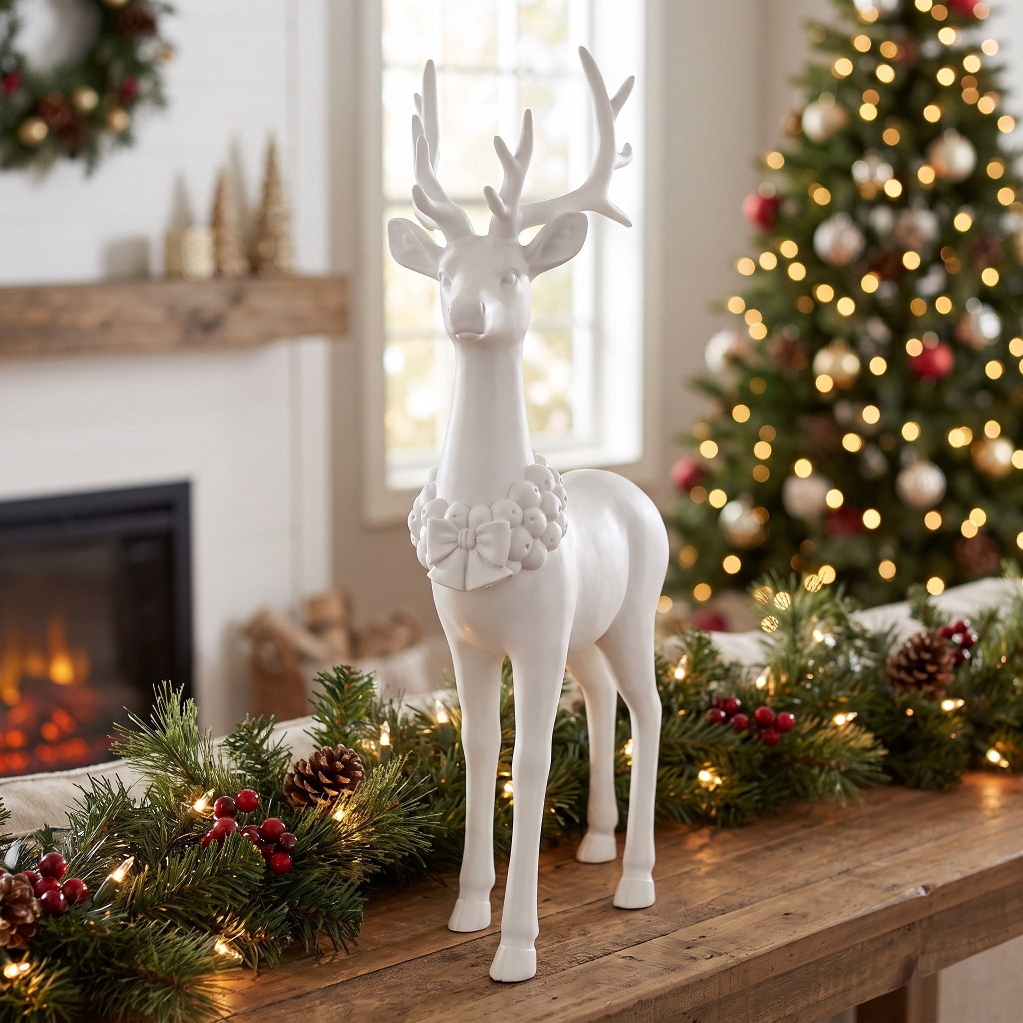 Blow Mold Standing Deer Christmas Decoration, White, 17", by Holiday Time