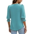 thumbnail image 4 of Posijego 3/4 Length Sleeve Women's Tops Smocked Cuffs Dressy Casual Blouses Womens Summer Shirts, 4 of 7