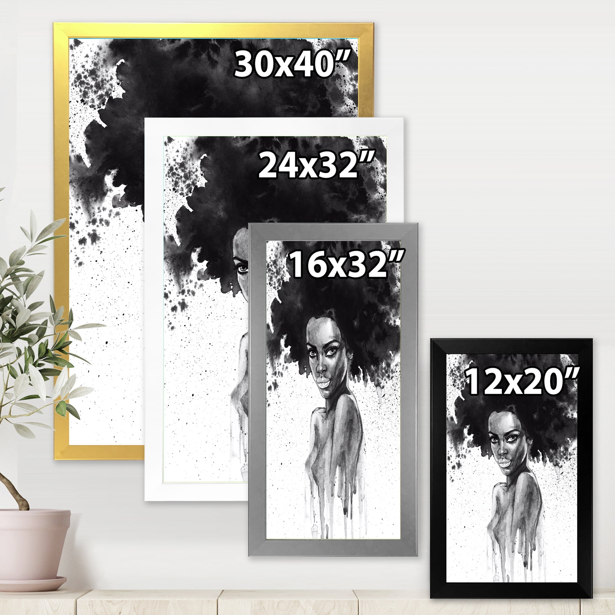 Designart 'Black and White Portrait of African American Woman III' Modern Framed Art Print