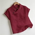 thumbnail image 4 of Womens Summer Tops Tshirts Cotton Linen High Neck Cap Sleeve Shirt Fashion Casual Cotton Linen Blouses Tops on Sale, 4 of 6
