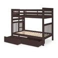 thumbnail image 3 of Bedz King Tall Bunk Beds Twin over Twin Mission Style with End Ladder and 2 Under Bed Drawers, Dark Cherry, 3 of 9