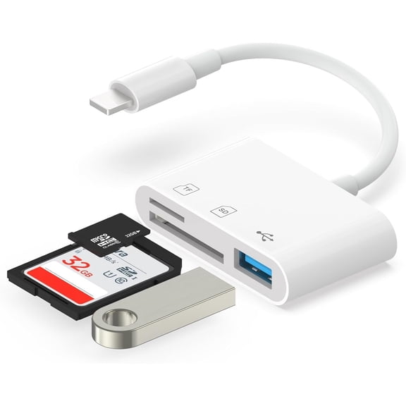SD Card Reader for iPhone, 3 in 1 Digital Camera Card Reader Adapter for iPhone 14/13/12/11/X/8/7/iPad