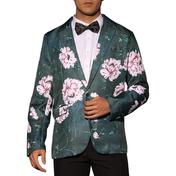 Chaqueta de traje para hombre Inspire Chic con estampado floral, solapa de muesca, casual, blazer de un botón 38 Rosa Marino