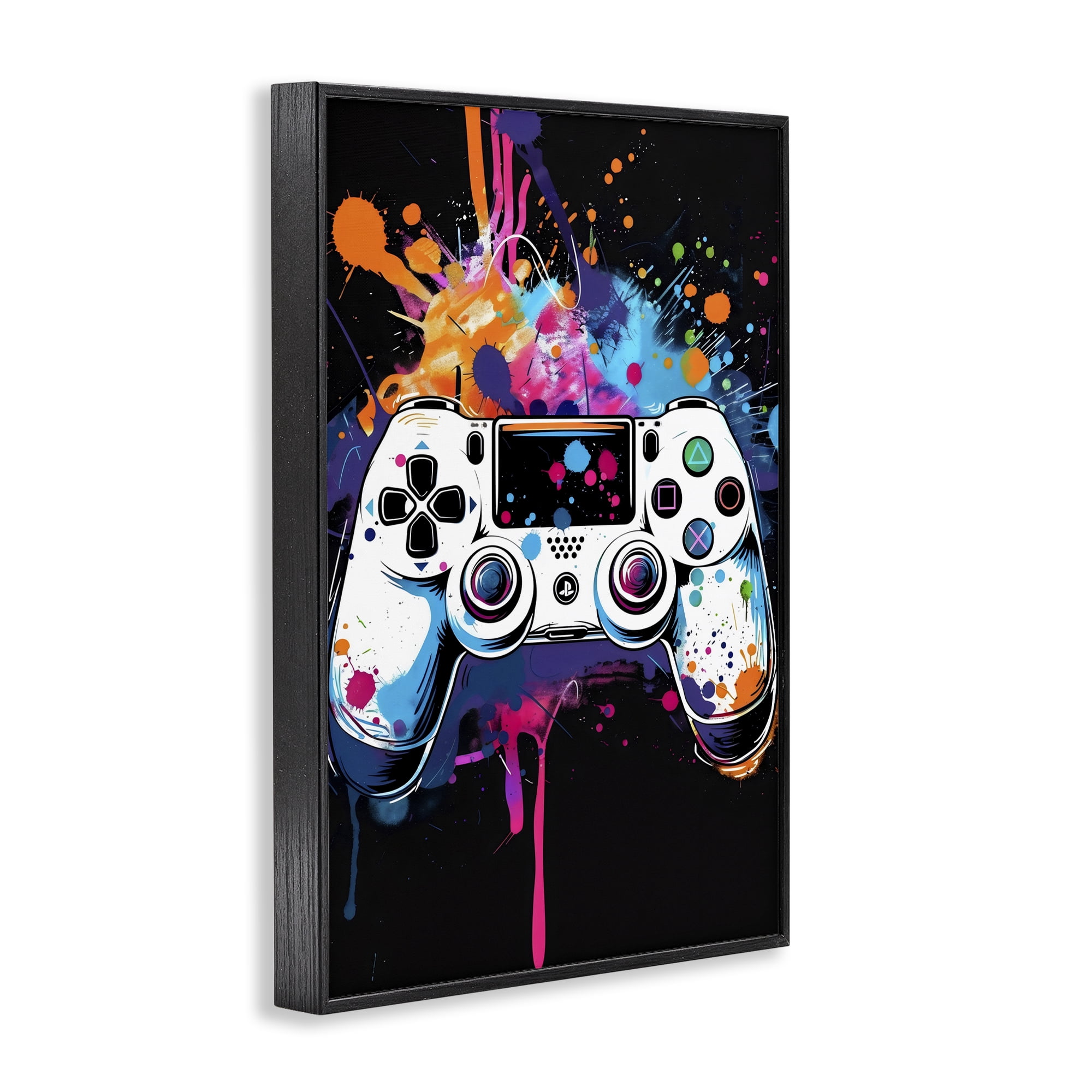 Stupell Industries Controller Contrast with Neon Splatter Black Framed Giclee Art, design by Creative Studio