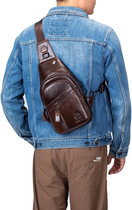 SCHLATUM Genuine Leather Crossbody Sling Bag for Men, Coffee