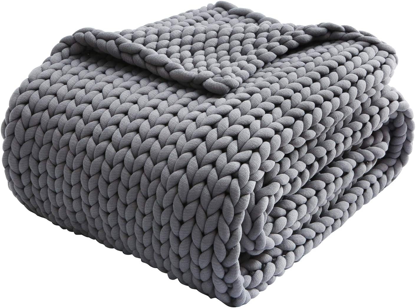 bzfwm bzfwm Chunky Knitted Throw Weighted Blanket 10 Pounds (Light Grey