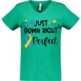 thumbnail image 3 of Inktastic Just Down RIght Perfect Down Syndrome Awareness Ribbon Women's V-Neck T-Shirt, 3 of 5