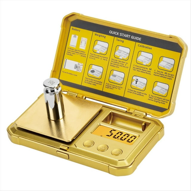 Báscula Digital para Joyería de 200 G y 0,01 G. Báscula de Bolsillo con Pesa de Calibración de 50 G. Báscula Inteligente para Pesaje Profesional.