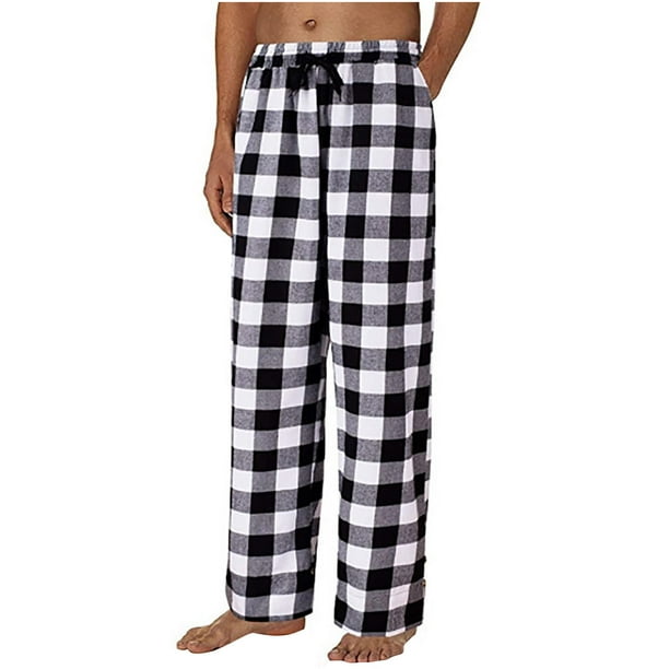 Men's Casual Cotton Pajama Long Pant Elastic Plaid Sleep Bottoms Lounge