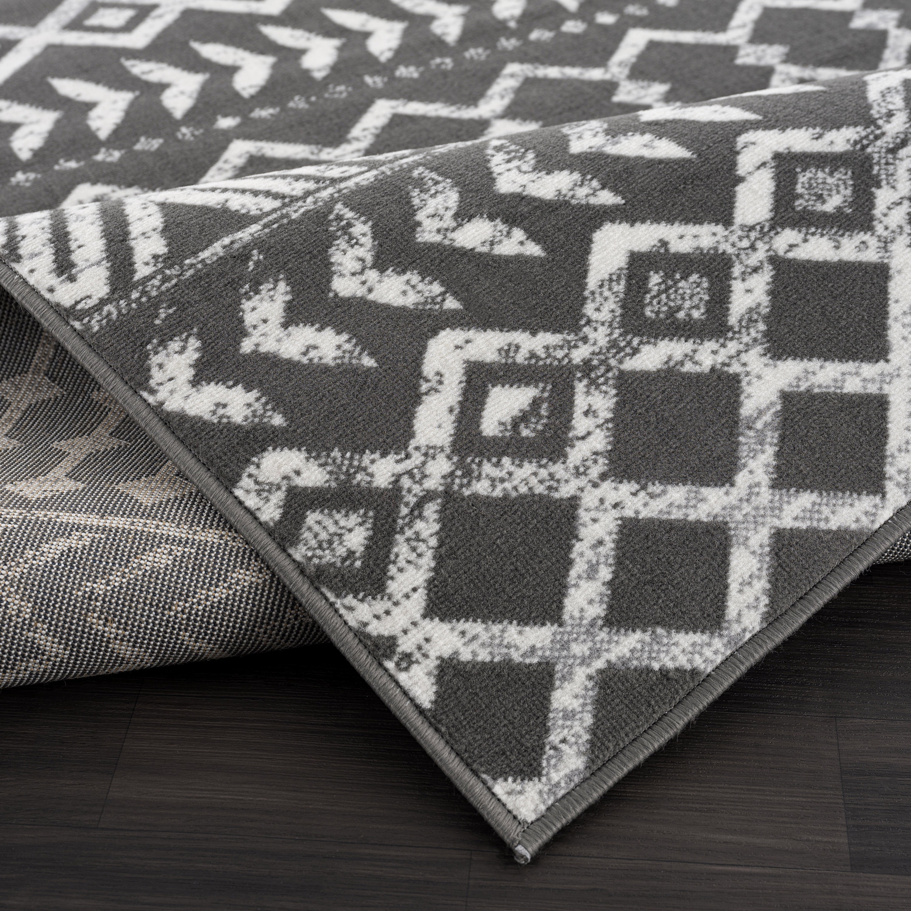 CAMILSON Crystal Dark Grey Area Rug 3'x5' Boho for Living Room Bedroom Dining Room Dark Grey / Cream Indoor Area Rugs