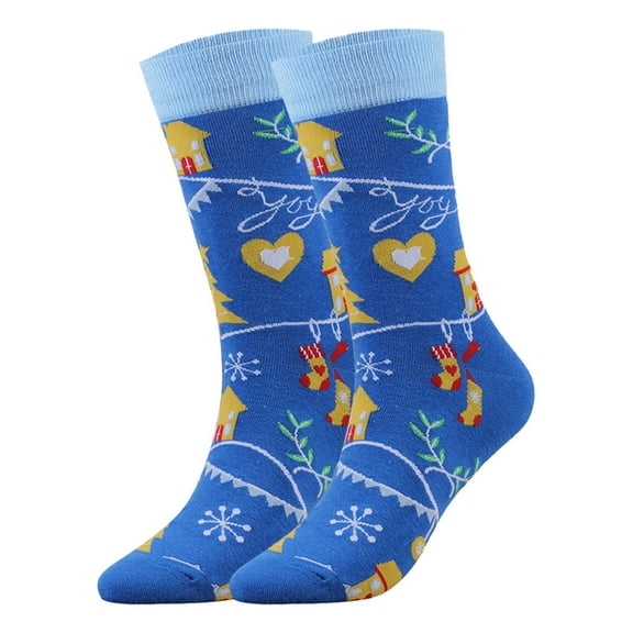 LWNYDPLSD Christmas Socks For Men Women Fun Cute Socks With Santas Reindeer Snowman Candy Pattern Xmas Novelty Socks Clearance Sale Blue