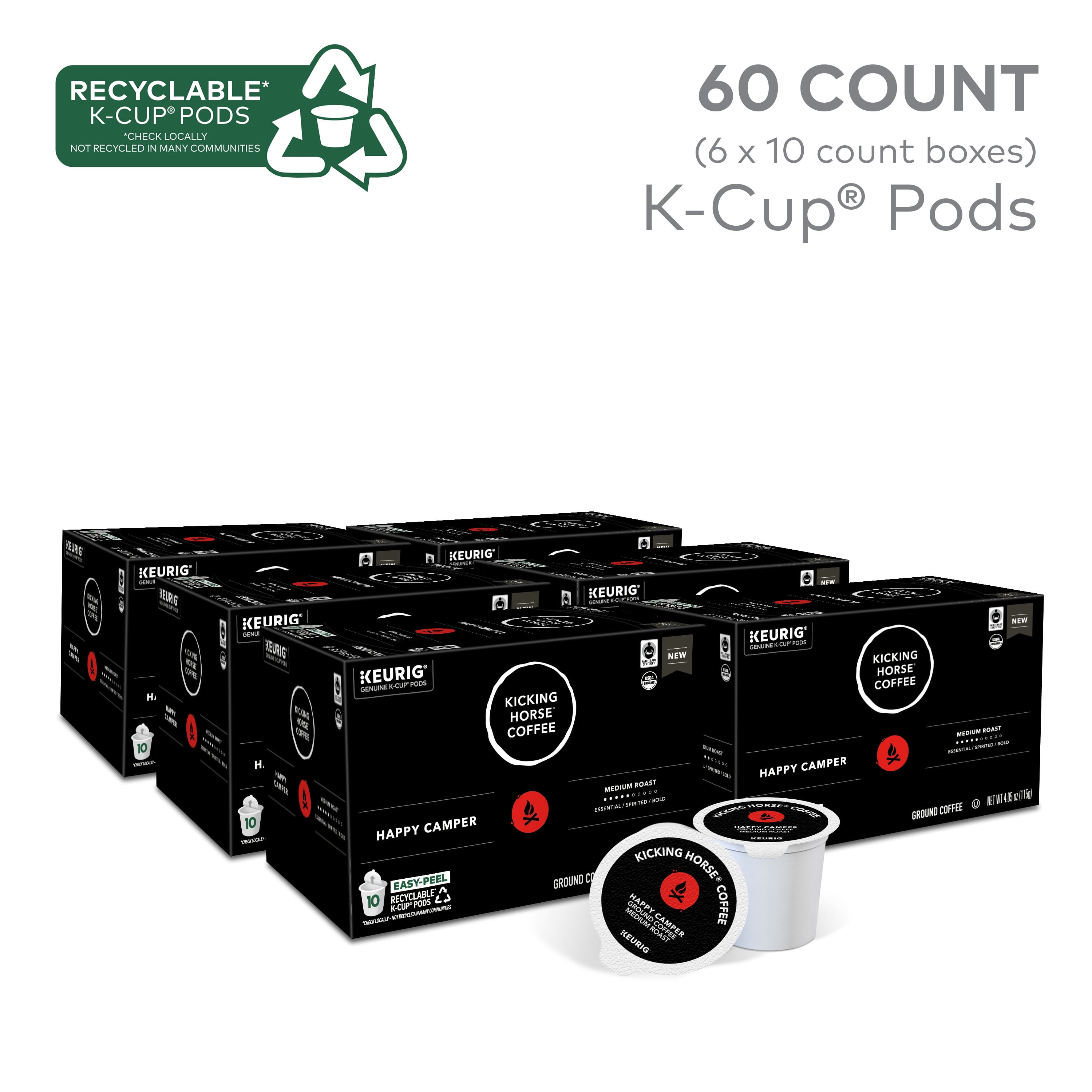 Kicking Horse Coffee, Happy Camper, Single Serve Keurig K-Cup Pods, Medium Roast Coffee, 60-Count Box