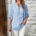 thumbnail image 4 of Turilly Women's Gingham Plaid Button-Up Shirt, V-Neck 3/4 Sleeve Tunic Top with Roll Up Tab Sleeves Casual Spring Blouse, 4 of 6