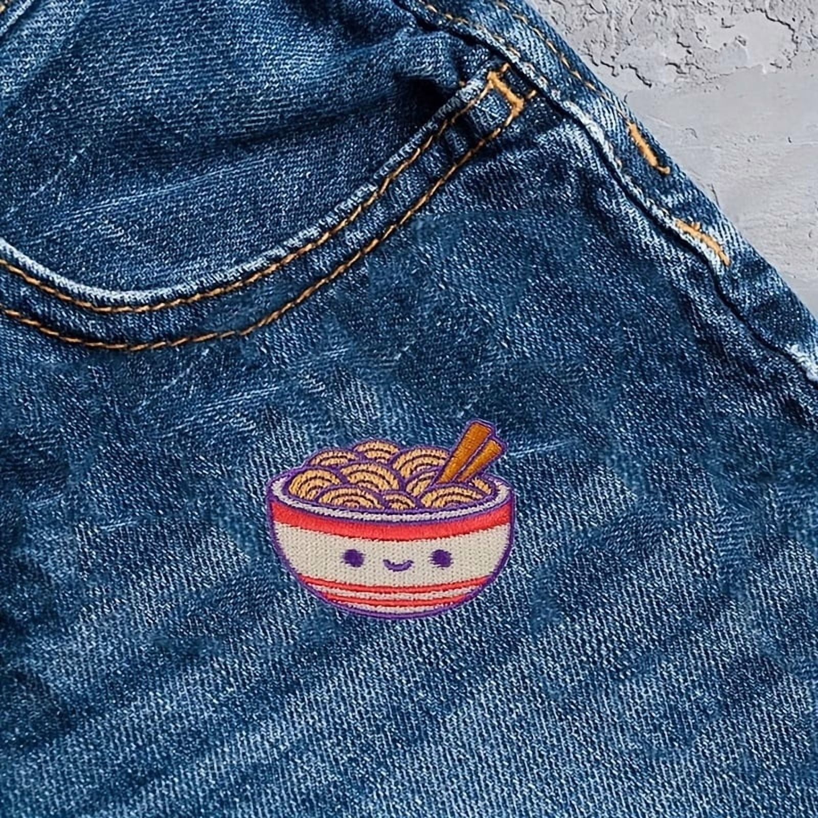 Set of 2 Noodle-Themed Iron-On Patches for Clothing, Embroidered Appliqués for Jackets, T-Shirts, Bags, and Hats