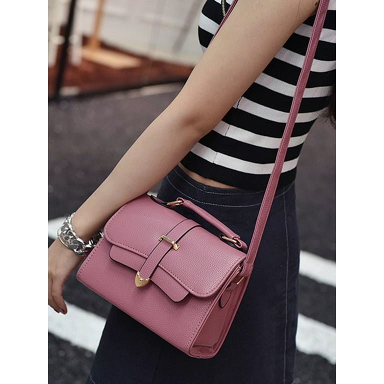 Capreze Ladies Tote Bag Top Handle Shoulder Bags Multi Pockets Crossbody  Handbag Large Capacity Women PU Leather Zipper Flap Designer Dark Pink 