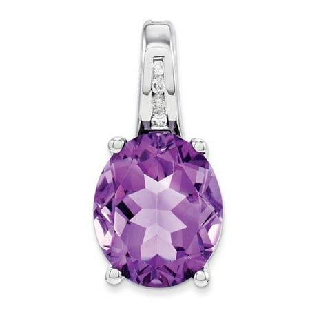 14k White Gold Pearl Prong Set Diamond & Amethyst Oval Pendant Carat Wt- 3.54ct