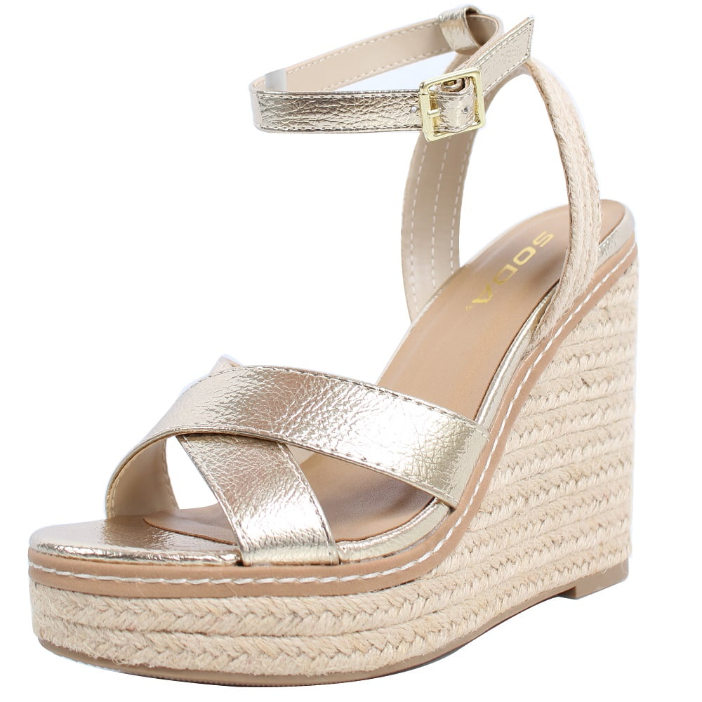 Soda Women's Criss Cross Ankle Strap Espadrille Platform Wedge Sandals