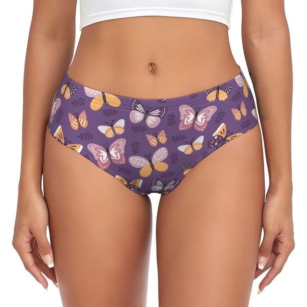 Fotbe Butterflies And Floral Calzones Estampados para Mujer – Ropa Interior de Algodón, Cómoda, Suave y Elástica-X-Small