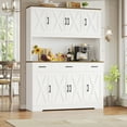 thumbnail image 3 of Homfa Kitchen Pantry with Hutch and Drawers, 71" Tall Storage Cabinet with 55" Wide Countertop and Built-In Power Outlet, Farmhouse Coffee Bar for Dining Room, White & Rustic Brown, 3 of 9
