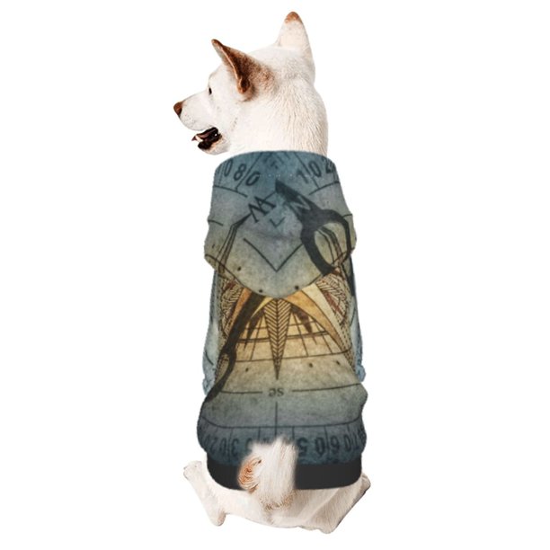 Fotbe Vintage Compass Sudadera con Estampado para Perros Pequeños – Suéter con Capucha para Mascotas, Tela Suave de Forro Polar con Bolsillo-Large