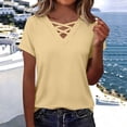 thumbnail image 2 of Guluxicc V Neck T Shirts for Women Short Sleeve Criss Cross Hollow Out Solid Color Tops Summer Casual Womens Shirts, 2 of 6