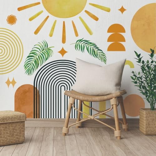 Boho Wall Decal Arch Sun Palm Leaves Wall Stickers for Girls Bedroom Living Room Kids Nursery Abstract Modern Home Decor$$Tools