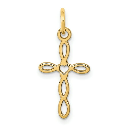 - 14kt Yellow Gold Laser Designed Cross Religious Pendant Charm Necklace Fancy Fine Jewelry Ideal Gifts For Women Gift Set From Heart