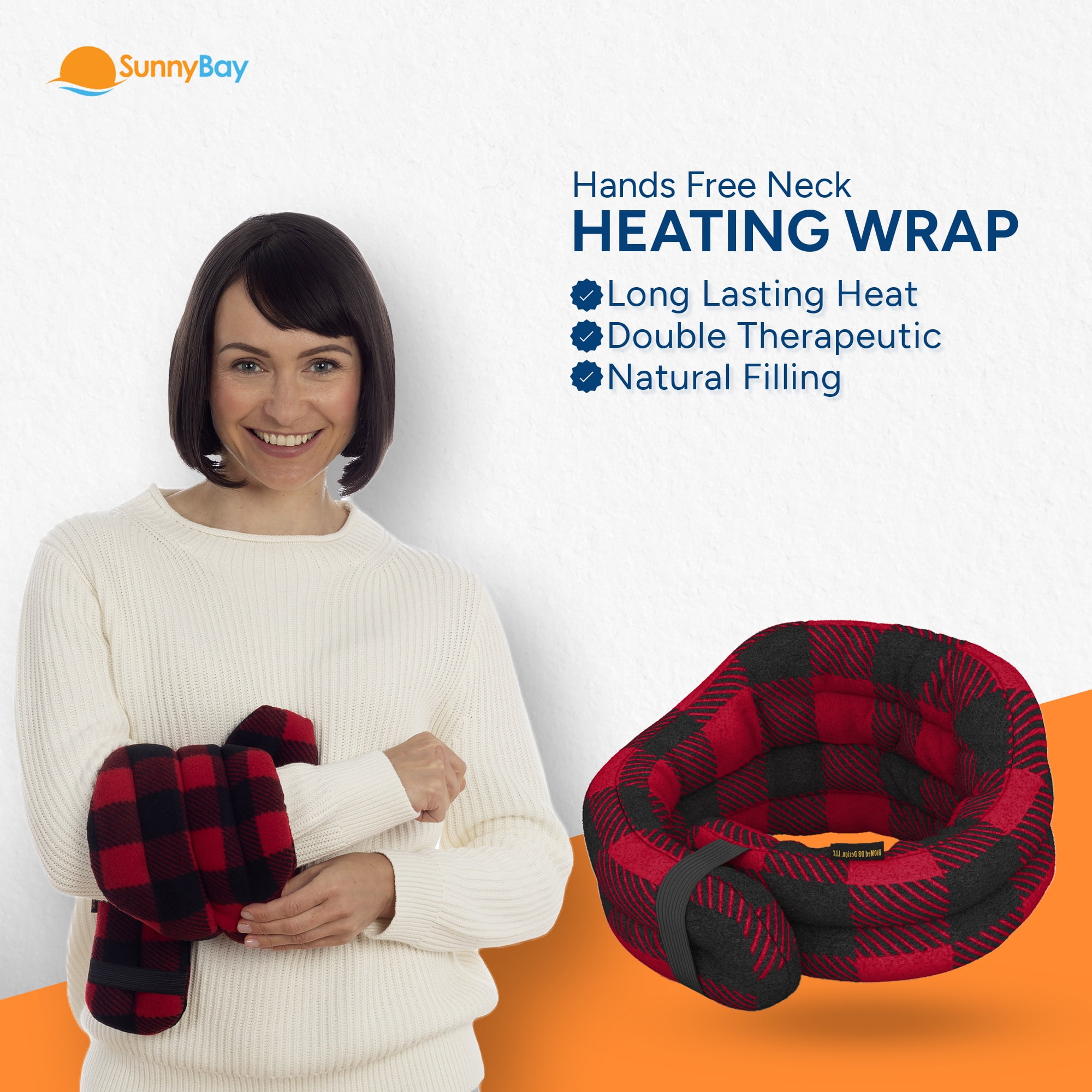 SunnyBay Microwave Heating Pad, Microwavable Heated Neck and Shoulder Wrap, Hands-Free Weighted Moist Hot or Cool Pack, Soft Fleece Cover and Flaxseed Filling, 27x7, Buffalo Plaid