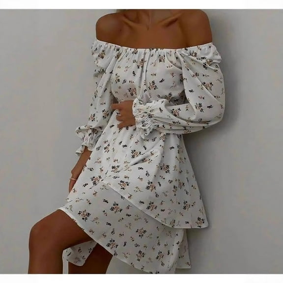 Sexy and hot fashion print A-line dress with long sleeves and waist