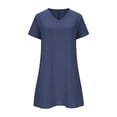 thumbnail image 5 of Gamivast Linen Dresses for Women Short Sleeve V Neck Loose Fit T-Shirt Mini Dress Solid Asymmetrical Hem Comfy Flowy Casual Daily Wear Work Office Summer Dresses, 5 of 6