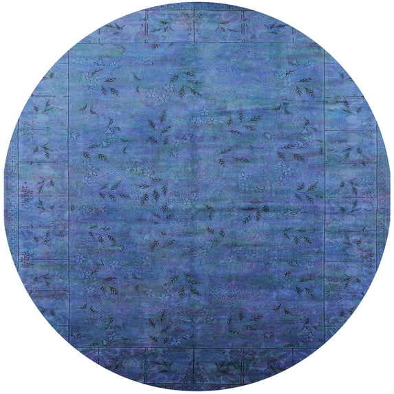 Ahgly Company Indoor Round Mid-Century Modern Iceberg Blue Oriental Area Rugs, 5' Round