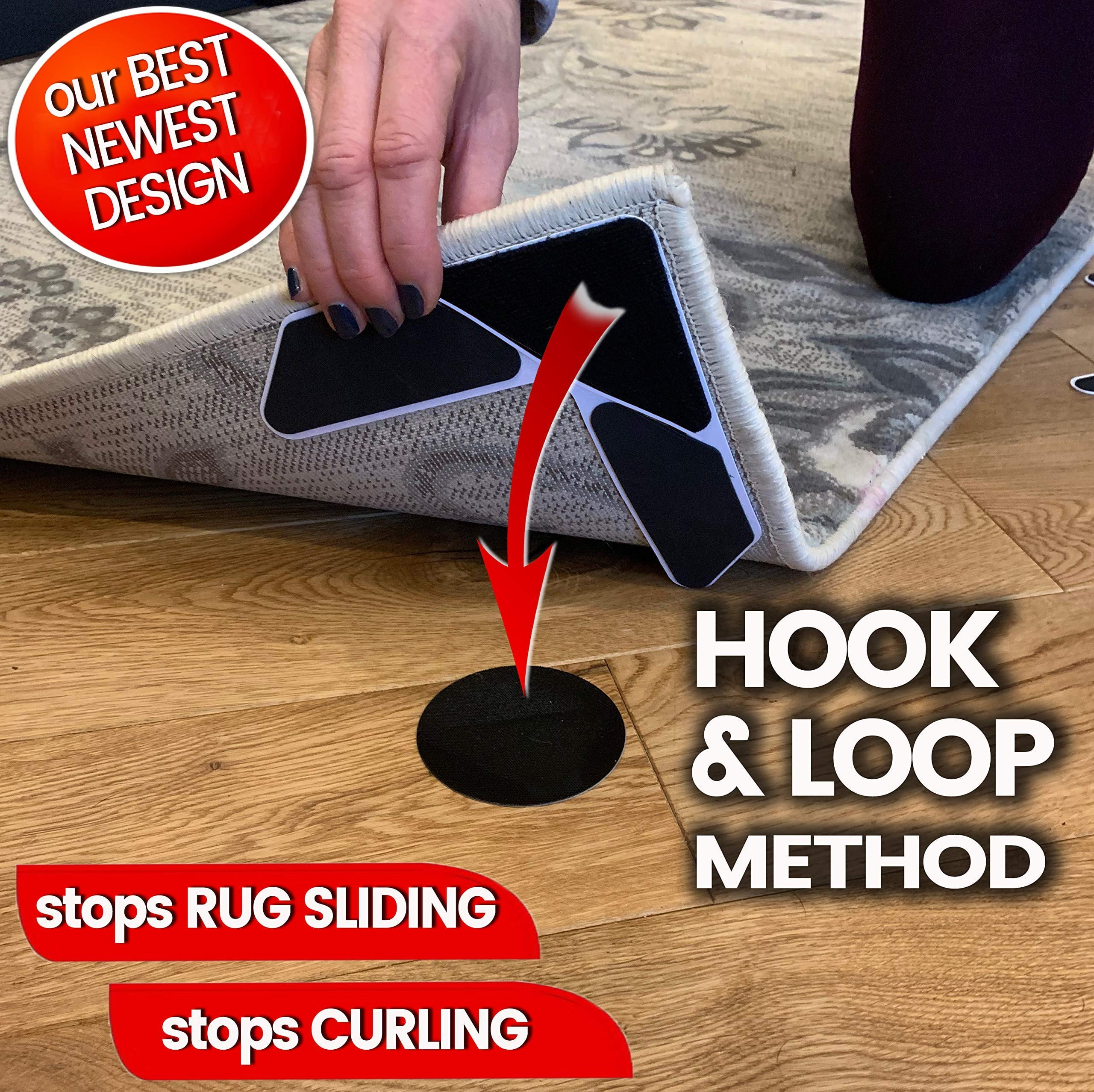 NeverCurl 8PK Rug Corner Grippers - Instantly Flattens Rug Corners Stops  Rug Slipping, Stiff Layer Prevent Curling, Renewable Sticky Gel, Easy Lift
