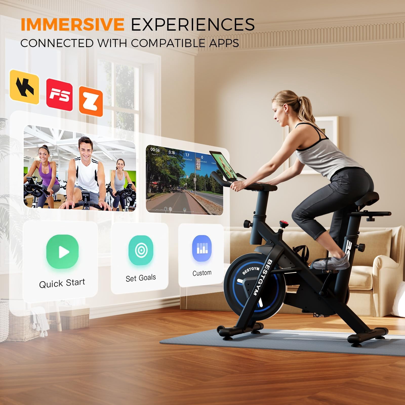 Exercise Bike,Magnetic Stationary Bike with App, Low Noise Indoor Cycling Bike with 330lbs Weight Capacity, Adjustable Seat, Tablet Holder, Water Bottle Holder for Home Fitness and Weight Loss