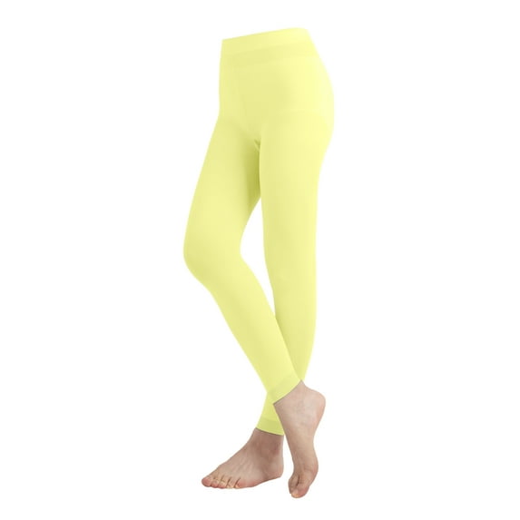 EMEM Apparel Women's Ladies Solid Colored Seamless Opaque Dance Ballet Costume Full Length Microfiber Footless Tights Leggings Stockings Light Yellow B