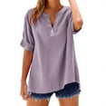 thumbnail image 2 of Womens Summer Tops Loose Shirt Top Stand Solid Color Sleeve Collar Casual Shirts for Women, 2 of 6